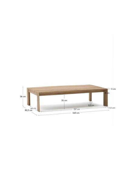 Mesa de centro Ambra de madera maciza de acacia con acabado claro 82,5 x 140 cm - Kave Home