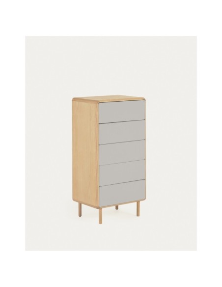 Cómoda Anielle de 5 cajones de madera maciza y chapa de fresno 60 x 117 cm - Kave Home