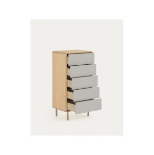 Cómoda Anielle de 5 cajones de madera maciza y chapa de... 2