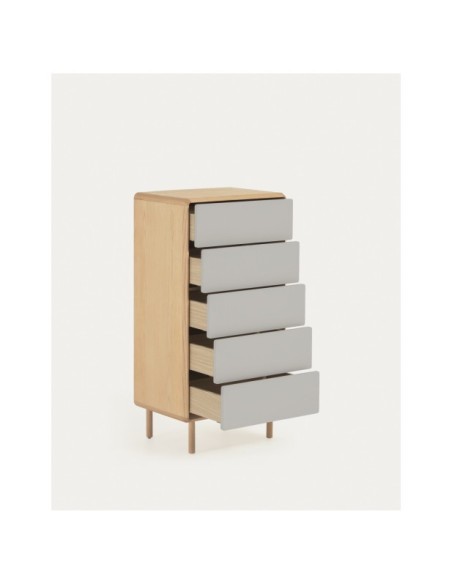 Cómoda Anielle de 5 cajones de madera maciza y chapa de fresno 60 x 117 cm - Kave Home