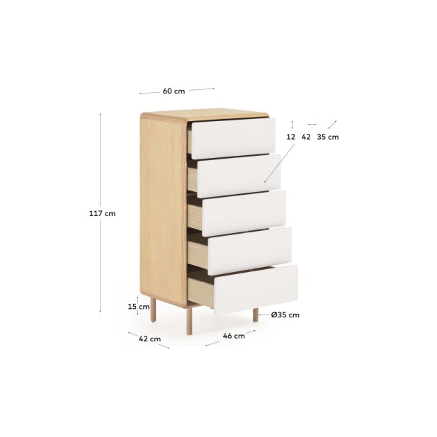 Cómoda Anielle de 5 cajones de madera... Cómoda Anielle de 5 cajones de madera...