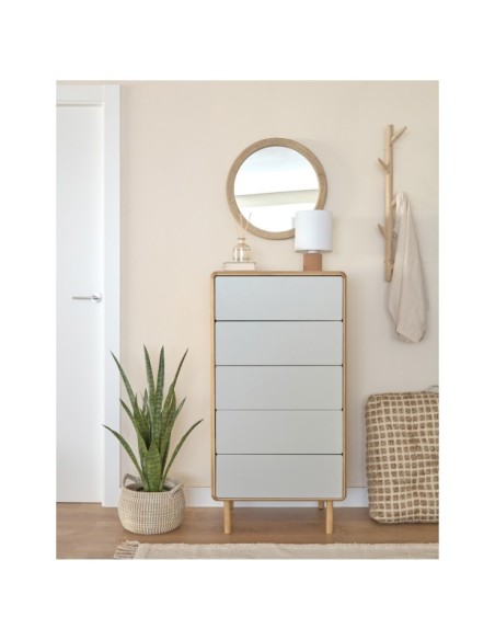 Cómoda Anielle de 5 cajones de madera maciza y chapa de fresno 60 x 117 cm - Kave Home