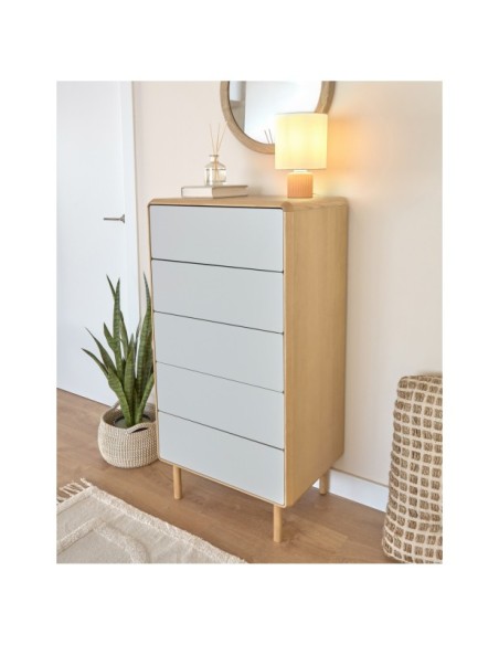 Cómoda Anielle de 5 cajones de madera maciza y chapa de fresno 60 x 117 cm - Kave Home