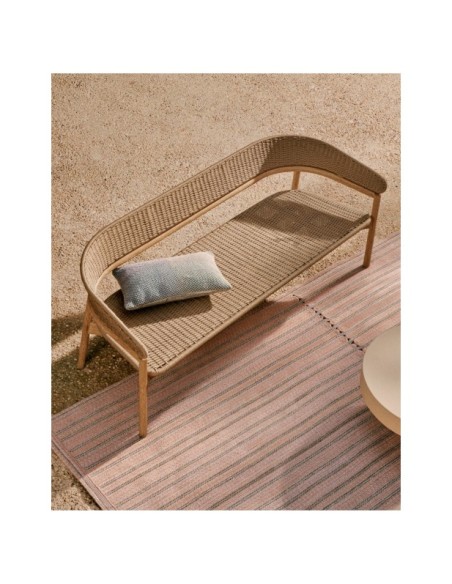 Sofá Arinella 3 plazas de madera maciza de acacia acabado tono natural y cuerda beige FSC 100% 167 cm - Kave Home