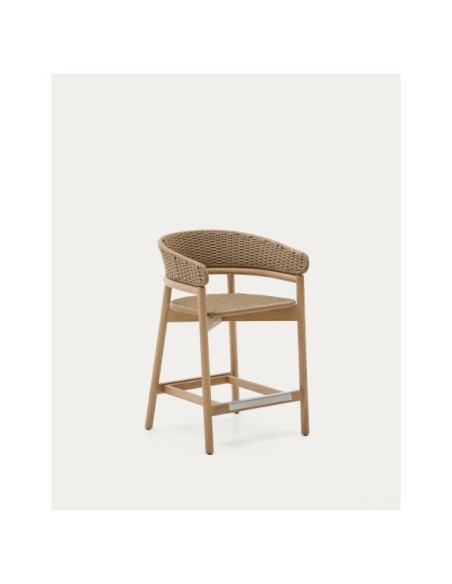 Taburete Arinella de madera maciza de acacia acabado tono natural y cuerda beige 65 cm FSC 100% - Kave Home