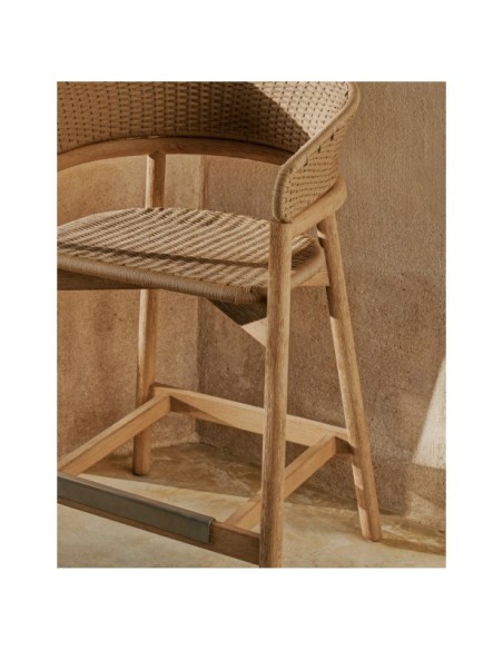 Taburete Arinella de madera maciza de acacia acabado tono natural y cuerda beige 65 cm FSC 100% - Kave Home