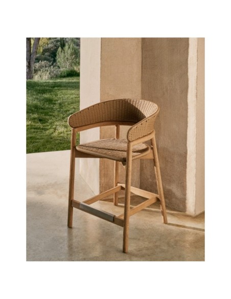 Taburete Arinella de madera maciza de acacia acabado tono natural y cuerda beige 65 cm FSC 100% - Kave Home