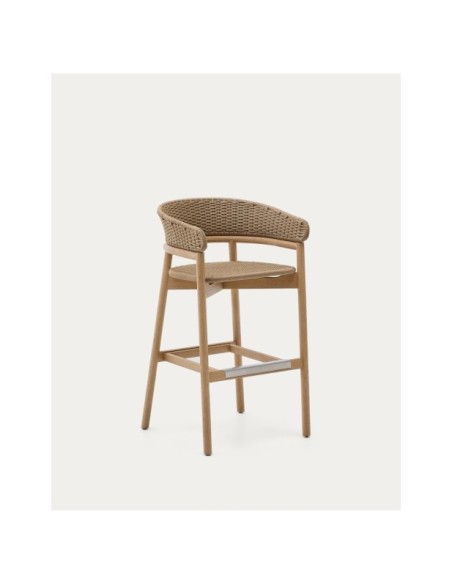Taburete Arinella de madera maciza de acacia acabado tono natural y cuerda beige 75 cm FSC 100% - Kave Home