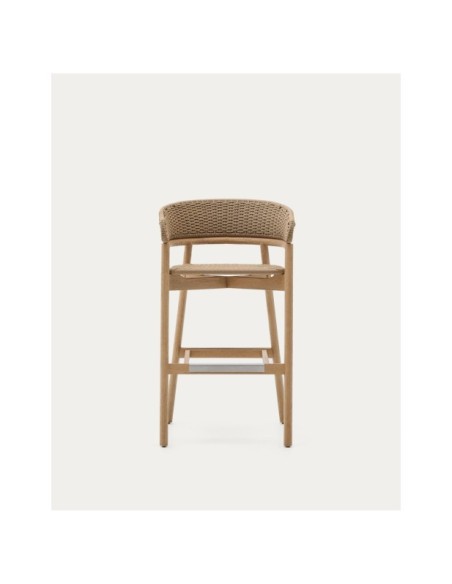 Taburete Arinella de madera maciza de acacia acabado tono natural y cuerda beige 75 cm FSC 100% - Kave Home