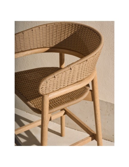 Taburete Arinella de madera maciza de acacia acabado tono natural y cuerda beige 75 cm FSC 100% - Kave Home