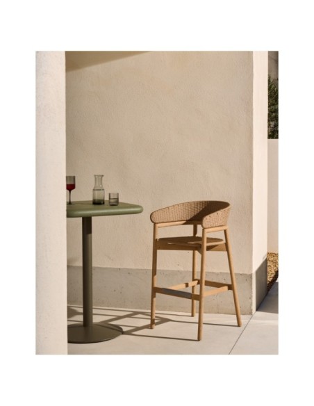 Taburete Arinella de madera maciza de acacia acabado tono natural y cuerda beige 75 cm FSC 100% - Kave Home