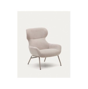 Butaca Belina de chenilla beige y acero con acabado beige...