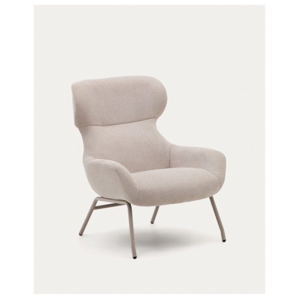 Butaca Belina de chenilla beige y acero con acabado beige FSC 100% - Kave Home