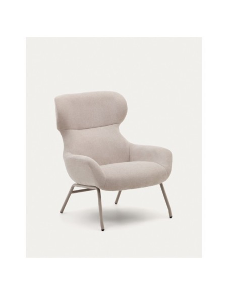 Butaca Belina de chenilla beige y acero con acabado beige FSC 100% - Kave Home