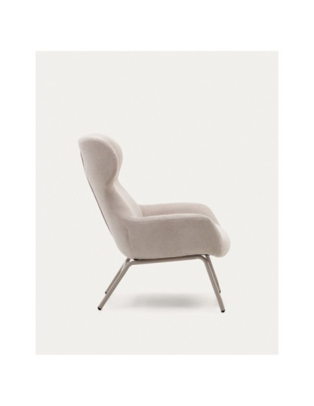 Butaca Belina de chenilla beige y acero con acabado beige FSC 100% - Kave Home