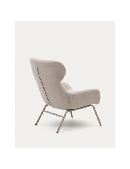 Butaca Belina de chenilla beige y acero con acabado beige FSC 100% - Kave Home
