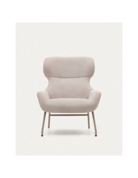 Butaca Belina de chenilla beige y acero con acabado beige FSC 100% - Kave Home
