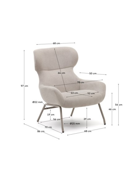 Butaca Belina de chenilla beige y acero con acabado beige FSC 100% - Kave Home