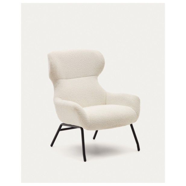 Butaca Belina de borreguito blanco y acero con acabado negro FSC 100% - Kave Home