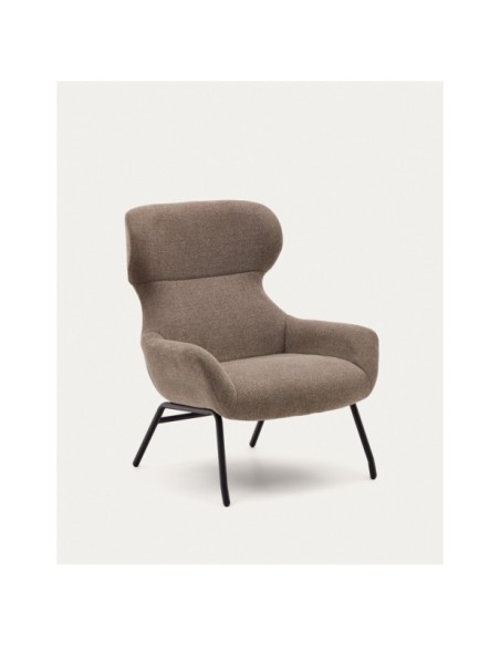 Butaca Belina de chenilla marrón claro y acero con acabado negro FSC 100% - Kave Home