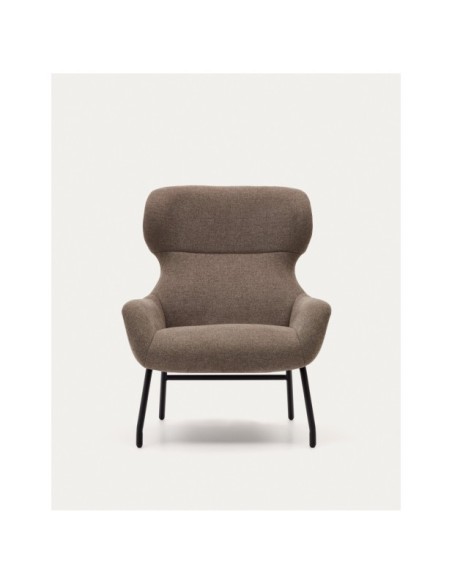 Butaca Belina de chenilla marrón claro y acero con acabado negro FSC 100% - Kave Home