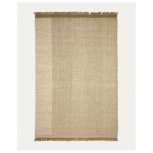Alfombra Blart de lana franja lateral a contraste beige 160 x 230 cm - Kave Home