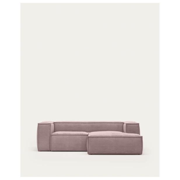 Sofá Blok 2 plazas chaise longue derecho pana gruesa rosa 240 cm - Kave Home