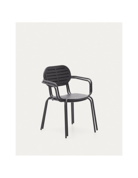 Silla apilable con reposabrazos de exterior Brai de acero galvanizado gris oscuro - Kave Home