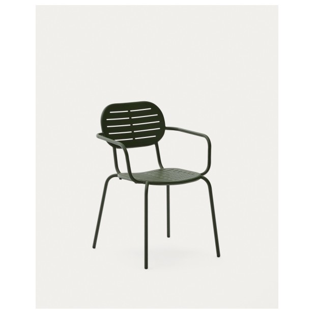 Silla apilable con reposabrazos de exterior Brai de acero galvanizado verde - Kave Home