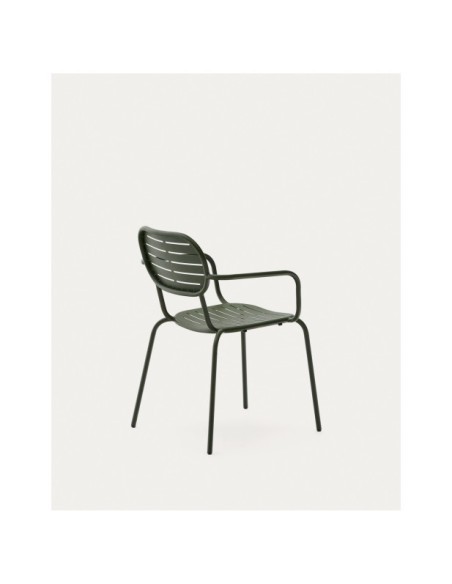 Silla apilable con reposabrazos de exterior Brai de acero galvanizado verde - Kave Home