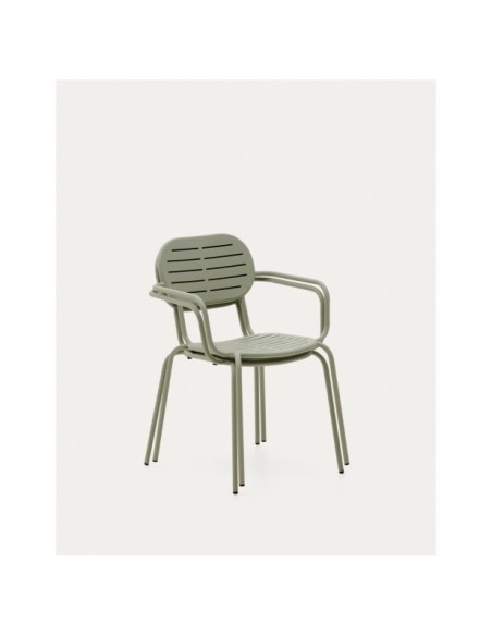 Silla apilable con reposabrazos de exterior Brai de acero galvanizado turquesa - Kave Home