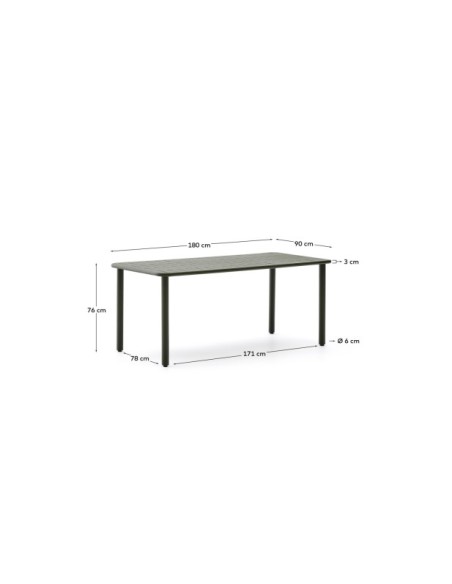 Mesa de exterior Brai de acero galvanizado verde 180 x 90 cm - Kave Home