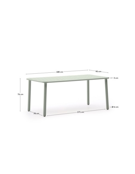 Mesa de exterior Brai de acero galvanizado turquesa 180 x 90 cm - Kave Home