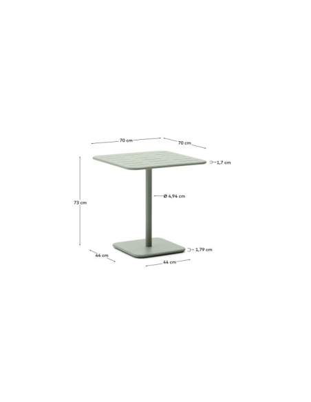 Mesa de exterior Brai de acero galvanizado turquesa 70 x 70 cm - Kave Home