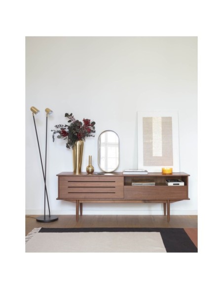 Mueble TV Carolin 1 puerta y 1 cajón de chapa de nogal 180 x 63,5 cm - Kave Home