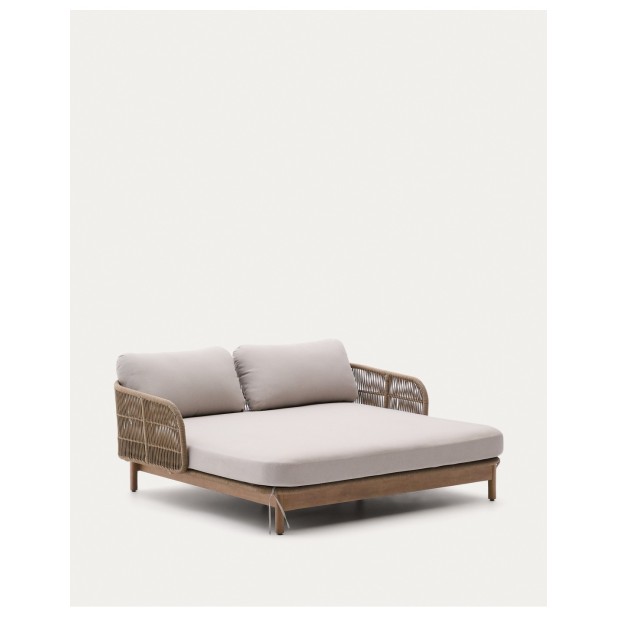 Tumbona doble Catalina de cuerda beige y madera maciza de acacia FSC 100% - Kave Home