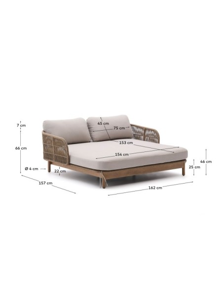 Tumbona doble Catalina de cuerda beige y madera maciza de acacia FSC 100% - Kave Home