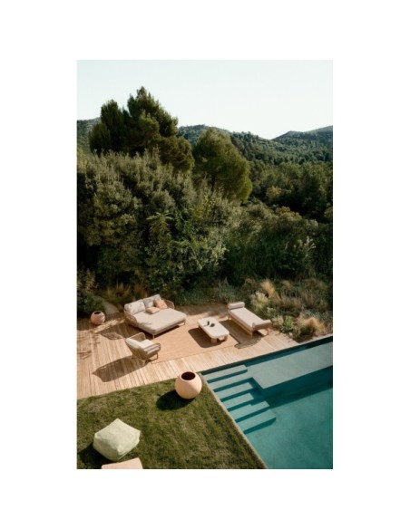 Tumbona doble Catalina de cuerda beige y madera maciza de acacia FSC 100% - Kave Home