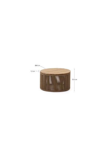 Mesa de centro Dandara de acero, cuerda beige y madera maciza de acacia Ø60 FSC 100% - Kave Home