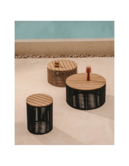 Mesa de centro Dandara de acero, cuerda beige y madera maciza de acacia Ø60 FSC 100% - Kave Home