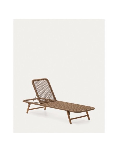 Tumbona Dandara estructura de acero cuerda beige y patas de madera maciza acacia FSC 100% - Kave Home