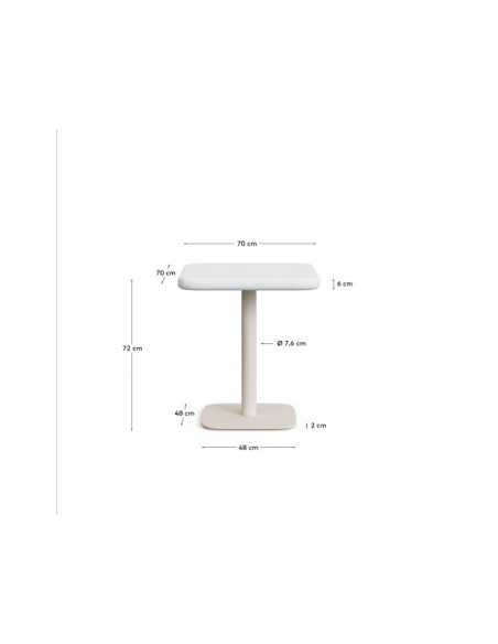 Mesa de exterior Dina con sobre de cemento blanco 70x70cm y pie de acero blanco 48x48x72cm - Kave Home