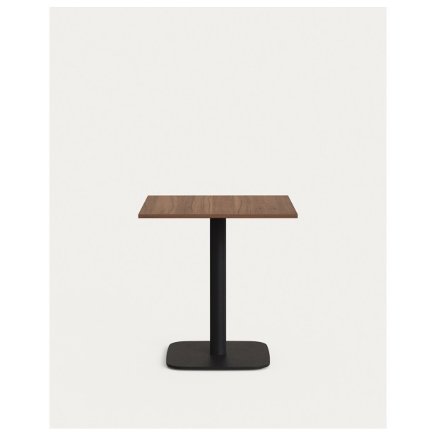 Mesa Dina melamina acabado nogal con pie de metal acabado pintado negro 70 x 70 x 70 cm - Kave Home