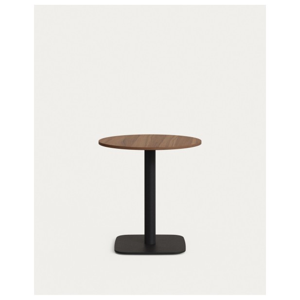 Mesa redonda Dina melamina acabado nogal con pie de metal acabado pintado negro Ø 68x70 cm - Kave Home