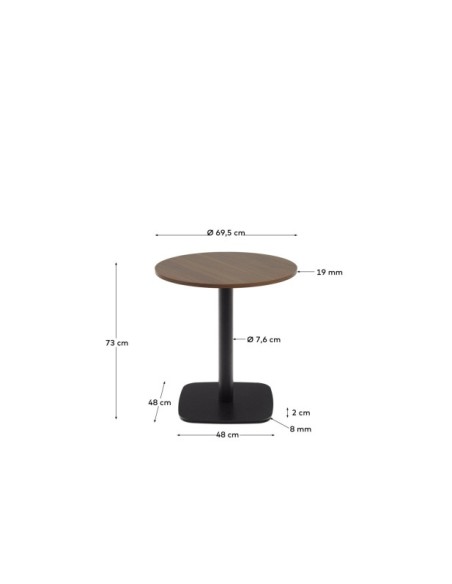 Mesa redonda Dina melamina acabado nogal con pie de metal acabado pintado negro Ø 68x70 cm - Kave Home