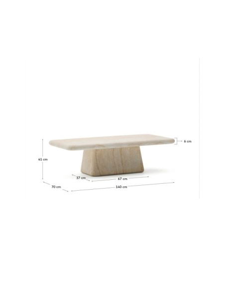 Mesa de centro Drasi de cemento con acabado efecto travertino 140 x 70 cm - Kave Home