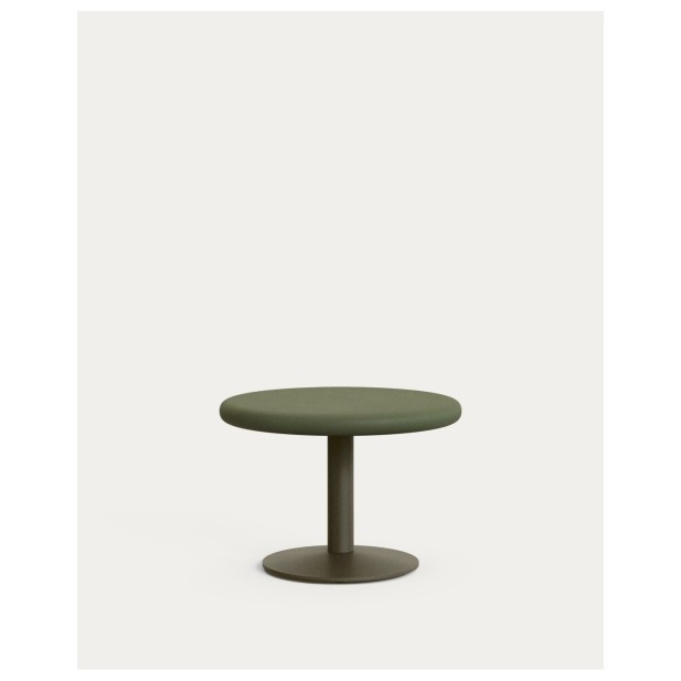 Mesa redonda de exterior Esilda con sobre de cemento verde Ø70cm y pie de acero verde Ø42x45cm - Kave Home