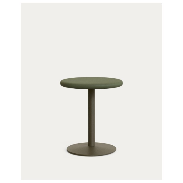 Mesa redonda de exterior Esilda con sobre de cemento verde Ø70cm y pie de acero verde Ø55x72cm - Kave Home