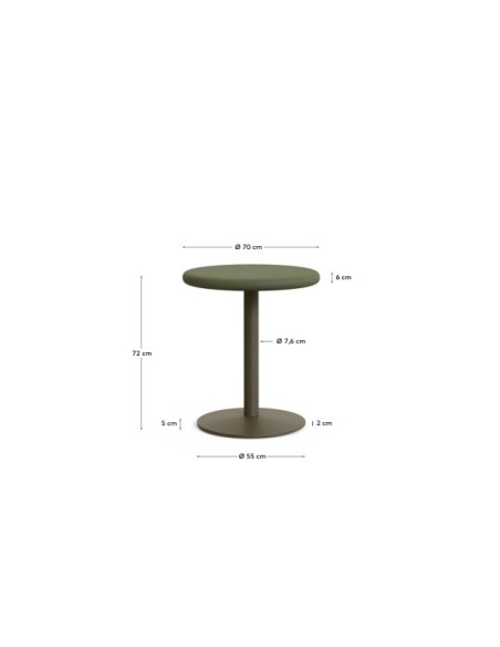 Mesa redonda de exterior Esilda con sobre de cemento verde Ø70cm y pie de acero verde Ø55x72cm - Kave Home
