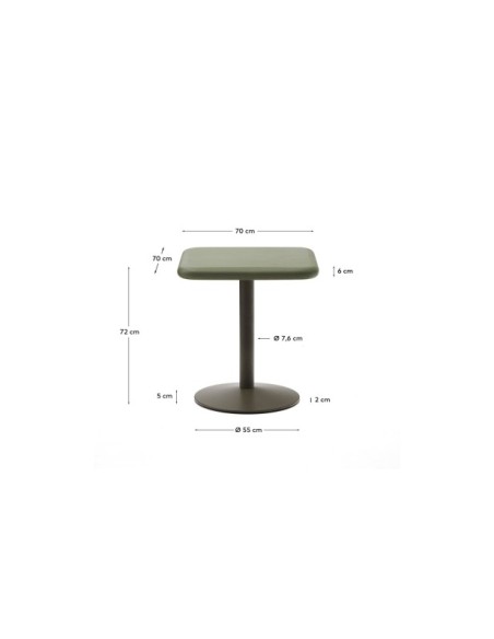 Mesa de exterior Esilda con sobre de cemento verde 70x70cm y pie de acero verde Ø55x72cm - Kave Home